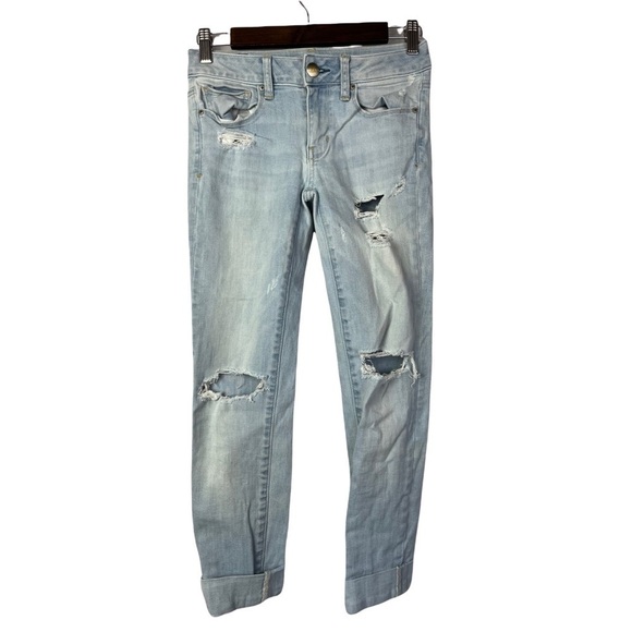 American Eagle AEO Light Wash Distressed Skinny Jeans 2 - Picture 1 of 3